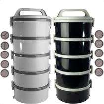 Kit 2 Jogos De Marmita 1,5 Litros Tekcor Com Divisória 8 Simples 1 Dupla 1 Tripla Cinza E Preto