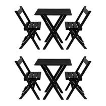 Kit 2 Jogos de Mesa Aparador Bar Dobrável com 2 Cadeiras em Madeira Maciça - Preto Kit 2 Jogos de Mesa Aparador Bar Dobrável com 2 Cadeiras em Madeira Maciça - Preto