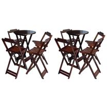 Kit 2 Jogos de Mesa Bistrô de Madeira com 4 Cadeiras Dobravel Ideal para Bar e Restaurante Imbuia