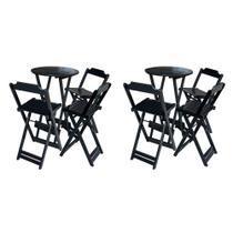 Kit 2 Jogos de Mesa Bistrô de Madeira Dobrável com 3 Banquetas - Preto