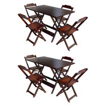 Kit 2 Jogos de Mesa com 4 Cadeiras de Madeira Dobravel 120x70 Ideal para Bar e Restaurante - Imbuia