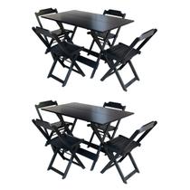 Kit 2 Jogos de Mesa com 4 Cadeiras de Madeira Dobravel 120x70 para Bar e Restaurante - Preto Kit 2 Jogos de Mesa com 4 Cadeiras de Madeira Dobravel 120x70 para Bar e Restaurante - Preto