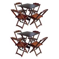 Kit 2 Jogos de Mesa com 4 Cadeiras de Madeira Dobravel 60x60 Ideal para Bar e Restaurante - Imbuia - Móveis Guará