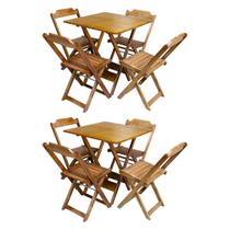 Kit 2 Jogos de Mesa com 4 Cadeiras de Madeira Dobravel 60x60 Ideal para Bar e Restaurante - Mel