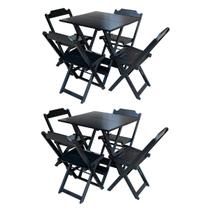 Kit 2 Jogos de Mesa com 4 Cadeiras de Madeira Dobravel 60x60 Ideal para Bar e Restaurante - Preto - Móveis Guará