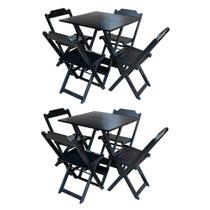 Kit 2 Jogos de Mesa com 4 Cadeiras de Madeira Dobravel 60x60 Ideal para Bar e Restaurante - Preto