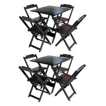 Kit 2 Jogos de Mesa com 4 Cadeiras de Madeira Dobravel 60x60 Ideal para Bar e Restaurante - Tabaco