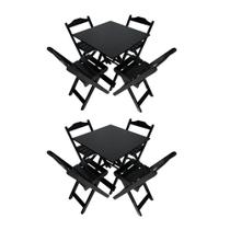 Kit 2 Jogos de Mesa Dobrável 70x70 com 4 Cadeiras de Madeira Ideal para Bar e Restaurante - Preto