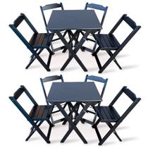 Kit 2 Jogos De Mesa Dobravel Com 4 Cadeiras Dobráveis De Madeira 70x70 Cm Preto - Tarimatã