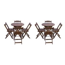 Kit 2 Jogos de Mesa Dobravel com 4 Cadeiras Tampo Redondo 70x70 Imbuia