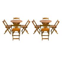 Kit 2 Jogos de Mesa Dobravel com 4 Cadeiras Tampo Redondo 70x70 Mel - Móveis Guará