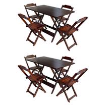 Kit 2 Jogos de Mesa Retangular Dobrável 120x70 em Madeira Maciça com 4 Cadeiras - Imbuia