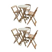 Kit 2 Jogos de Mesas Bistrô de Madeira Dobrável com 3 Banquetas - Crua