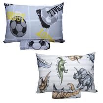 Kit 2 Jogos Lençol Cama Menino Futebol Dinossauros Solteiro Conjunto Algodão