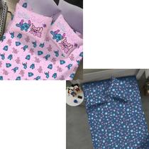 Kit 2 Jogos Lençol de Elástico Casal Stitch Angel 2 Fronhas