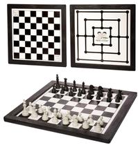 Kit 2 Jogos Xadrez Trilha + Tabuleiro Plástico 24cm 2 Em 1 Raciocínio
