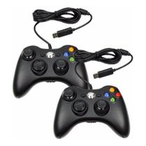 Kit 2 Joystick Manete Para Console Xbox 360 Pc Slim Notebook Controle Com Fio Cabo 2 metros Usb Plug and Play