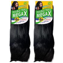 Kit 2 Kanekalon Jumbo Para Tranças Box Braid MEGAX 400g Fibra Especial Preto 01