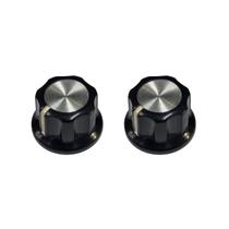 Kit 2 Knob Preto Estriado ABS Topo Aluminio Escovado