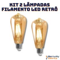 Kit 2 Lâmpada Filamento Led Retrô Decoração Vintage 4w Quente St64 Soquete Bocal E27 Kit 2 Lâmpada Filamento Led Retrô Decoração Vintage 4w Quente St64 Soquete Bocal E27