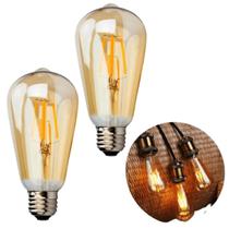 Kit 2 Lâmpada Filamento Led Retrô ST64 4w Bivolt Vintage 2400K Amarelo Âmbar Edison Base E27 Kit 2 Lâmpada Filamento Led Retrô ST64 4w Bivolt Vintage 2400K Amarelo Âmbar Edison Base E27