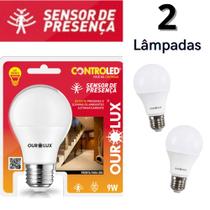 Kit 2 Lâmpada Led Sensor de Presença Movimento Inteligente Branco Frio 6.500K 9W - Ourolux
