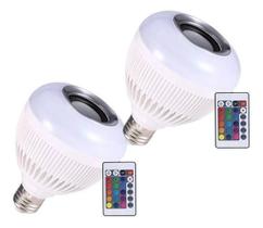 Kit 2 Lampadas Caixa De Som Bluetooth Led Controle Colorido