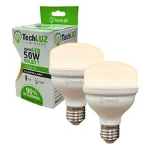 Kit 2 Lâmpadas Led Bulbo 50w Alta Potência Bivolt Branco Quente Techluz