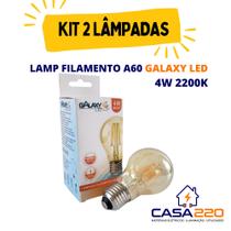 Kit 2 Lâmpadas Retrô Filamento Galaxy LED A60 4W 2200K Luz Âmbar Bivolt