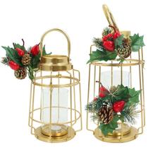 Kit 2 Lamparinas Natal Dourada Em Metal Decorativa 36cm 30cm Kit 2 Lamparinas Natal Dourada Em Metal Decorativa 36cm 30cm