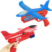 Kit 2 Lançadores de Aviões com 2 Aviõezinhos Planador com Luz Brincar no Parque
