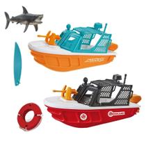 Kit 2 Lanchas de Brinquedo Barco Infantil que Flutua Azul e Vermelho