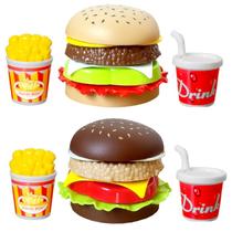 Kit 2 Lanches Bandeja Hambúrguer Mc Batata Frita Refrigerante de Brinquedo na Caixa