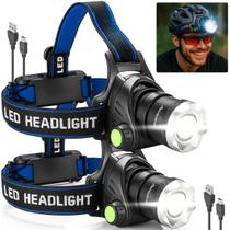Kit 2 Lanterna de Cabeça LED Recarregável Zoom Ajustável Camping Pesca Trilha Trabalho Noturno Kit 2 Lanterna de Cabeça LED Recarregável Zoom Ajustável Camping Pesca Trilha Trabalho Noturno