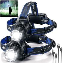 Kit 2 Lanternas de Cabeça LED Recarregável Zoom Ajustável Camping Pesca Trilha Trabalho Noturno