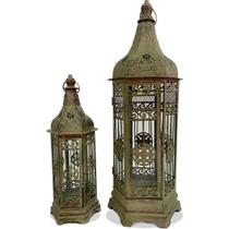 Kit 2 Lanternas Marroquinas Envelhecida Rústica Verde 65/45c Kit 2 Lanternas Marroquinas Envelhecida Rústica Verde 65/45c
