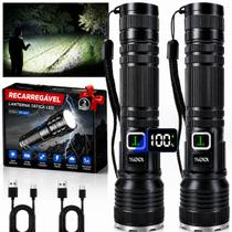 Kit 2 Lanternas Táticas LED P90 Recarregáveis IPX7 Zoom Profissional Longo Alcance Fazenda Segurança Kit 2 Lanternas Táticas LED P90 Recarregáveis IPX7 Zoom Profissional Longo Alcance Fazenda Segurança