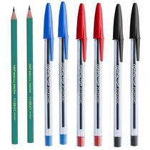 Kit 2 Lápis e 6 Canetas - 2 Azuis, 2 Pretas e 2 Vermelhas Kit 2 Lápis e 6 Canetas - 2 Azuis, 2 Pretas e 2 Vermelhas