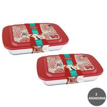 Kit 2 Lasanheira Retangular Nadir 3,7L C/Tampa VidroDecorada