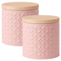 Kit 2 Lata Biscoito Organizador Decorativo Metal Rosa