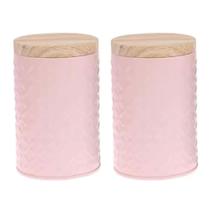 Kit 2 Lata Biscoito Organizador Decorativo Metal Rosa