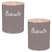 Kit 2 Lata para Biscoitos Bolacha Pote Hermético Porta Mantimentos Tampa de Bambu Biscuit Cinza Kit 2 Lata para Biscoitos Bolacha Pote Hermético Porta Mantimentos Tampa de Bambu Biscuit Cinza