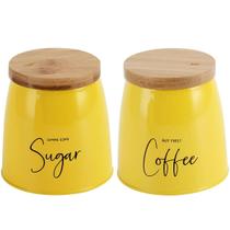 Kit 2 Latas Coffee e Sugar 800ml Potes para Açúcar e Café em Aço e Bambu Sunshine Yoi Mostarda