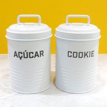 Kit 2 Latas de Açúcar e Biscoitos Cookies Pote Branco - NH