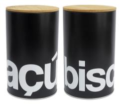 Kit 2 Latas de Açúcar e Biscoitos Preta Bambu - Herméticas Kit 2 Latas de Açúcar e Biscoitos Preta Bambu - Herméticas