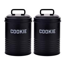 Kit 2 Latas de Biscoito Cookies Metal Com Alça - Preto - NH