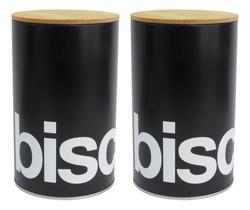 Kit 2 Latas de Biscoito Cookies Preta Tampa Bambu - Herméticas