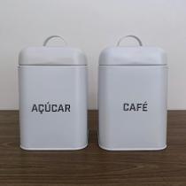 Kit 2 Latas de Café e Açúcar Brancas Retrô com Tampa