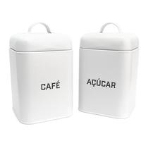 Kit 2 Latas de Café e Açúcar Brancas Retrô Com Tampa - NH Kit 2 Latas de Café e Açúcar Brancas Retrô Com Tampa - NH