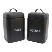 Kit 2 Latas de Café e Açúcar Preta Retrô em Metal - Preto - NH